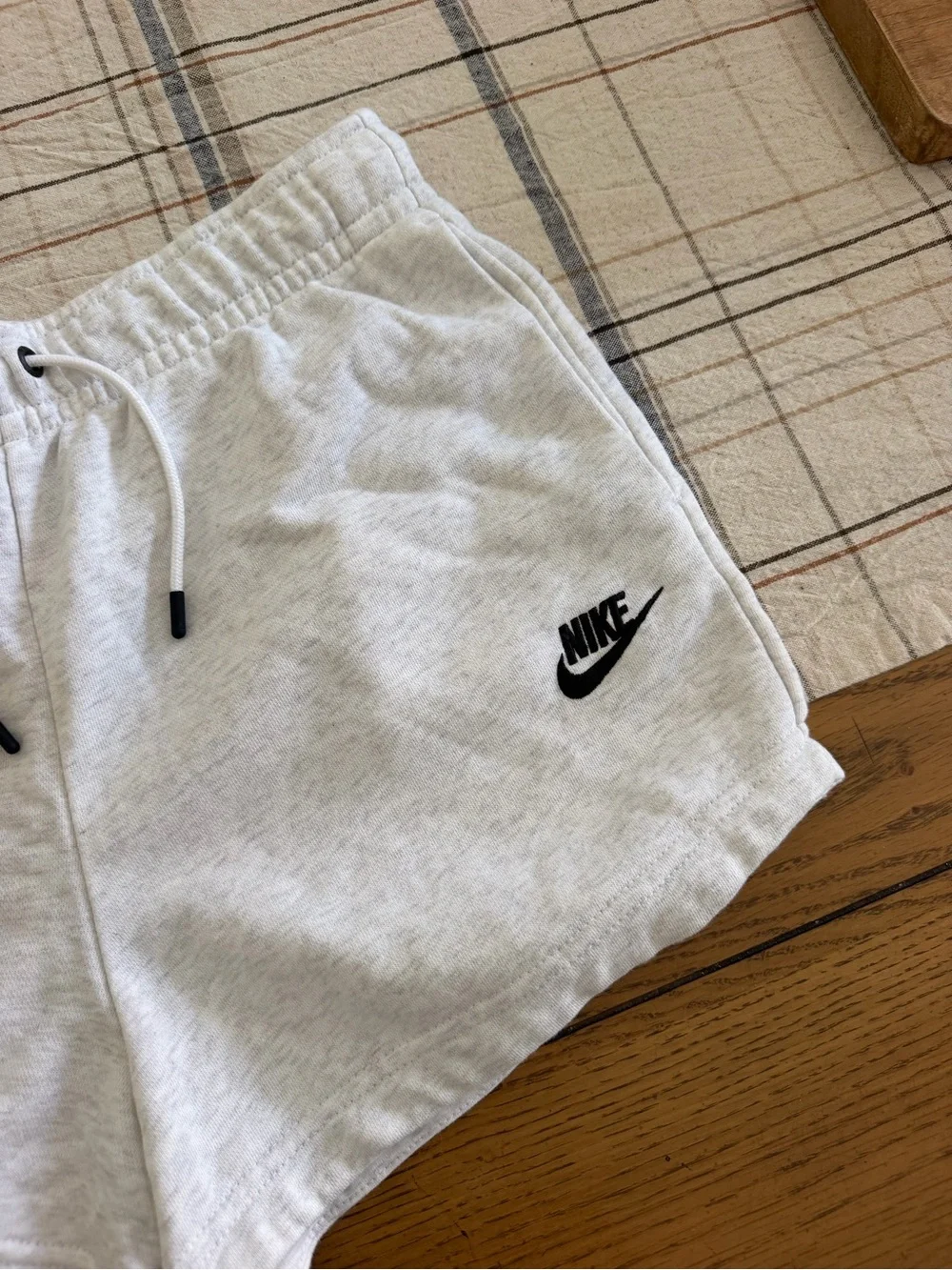 Nike Light Gray Fleece Athletic Shorts with Black Logo